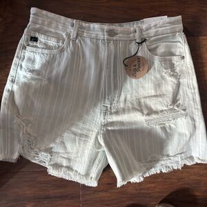 KanCan Striped Distressed Shorts